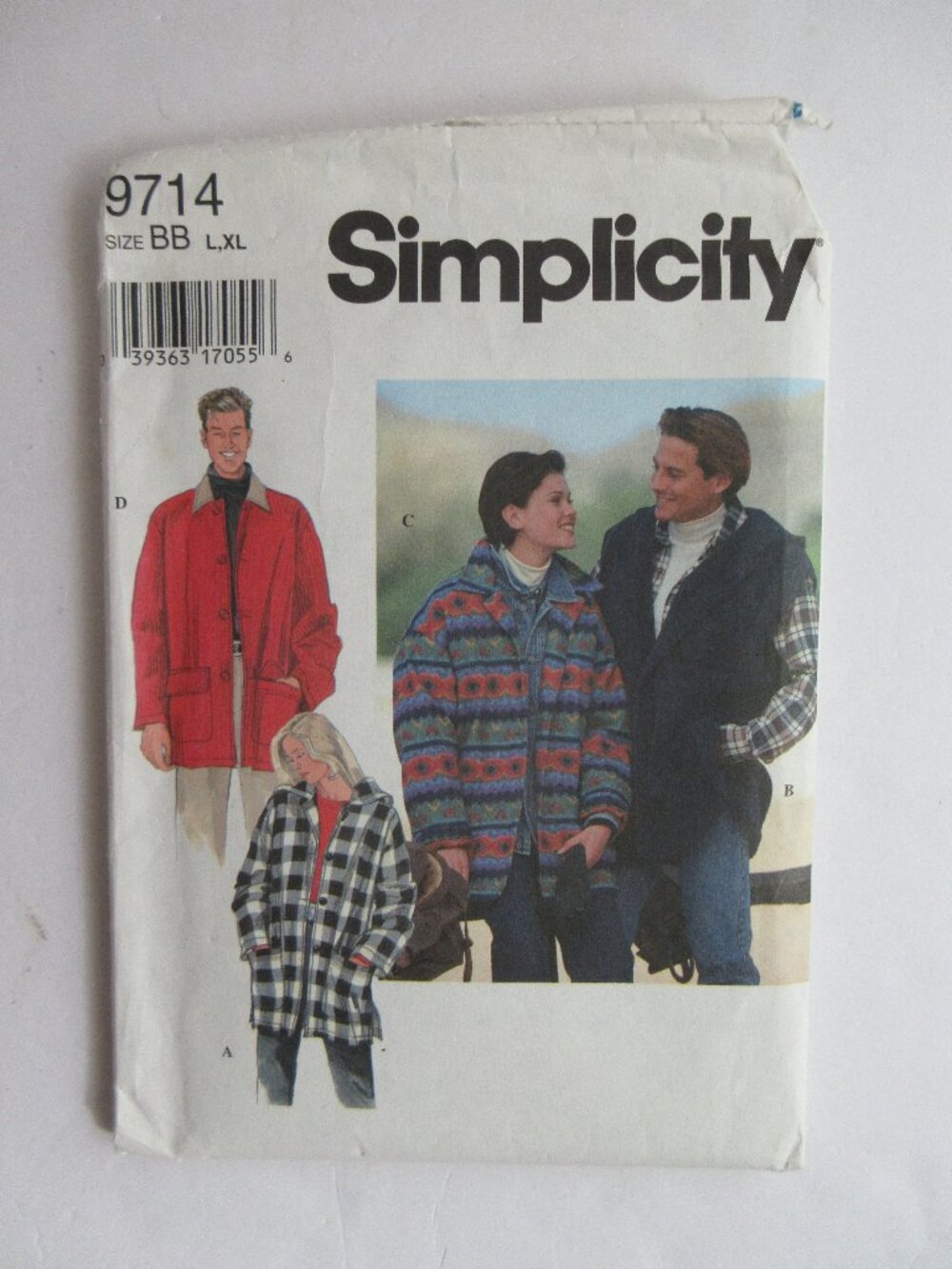 Simplicity 9714 Pattern Unisex Unlined Jacket Loose Fitting Sz BB L, XL UNCUT